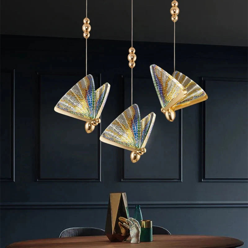 LED Ceiling Fixture Glass Wing Shade Adjustable Cord Bedroom Accent Lamp Multi-Color Lighting for Dining Rooms Kids Rooms Reading Nooks | Thomler