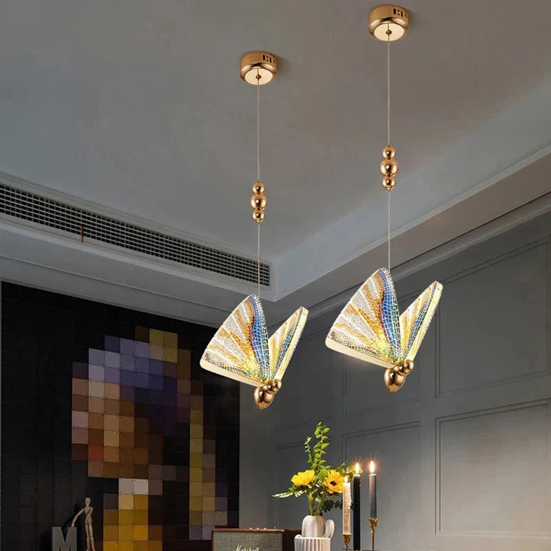 LED Ceiling Fixture Glass Wing Shade Adjustable Cord Bedroom Accent Lamp Multi-Color Lighting for Dining Rooms Kids Rooms Reading Nooks | Thomler