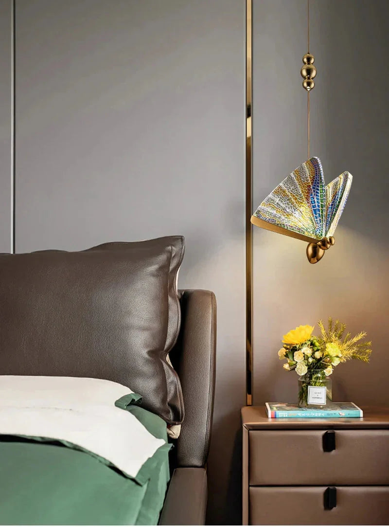 LED Ceiling Fixture Glass Wing Shade Adjustable Cord Bedroom Accent Lamp Multi-Color Lighting for Dining Rooms Kids Rooms Reading Nooks | Thomler