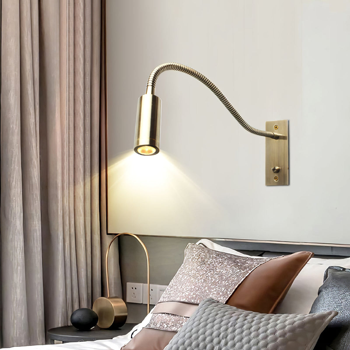 Flexible Gooseneck LED Reading Sconce 14 in Aluminum Indoor Wall Light for Bedroom Hallway Study Modern Task Lighting Push Button Switch | Thomler