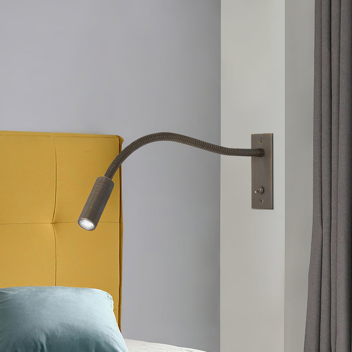 Flexible Gooseneck LED Reading Sconce 14 in Aluminum Indoor Wall Light for Bedroom Hallway Study Modern Task Lighting Push Button Switch | Thomler
