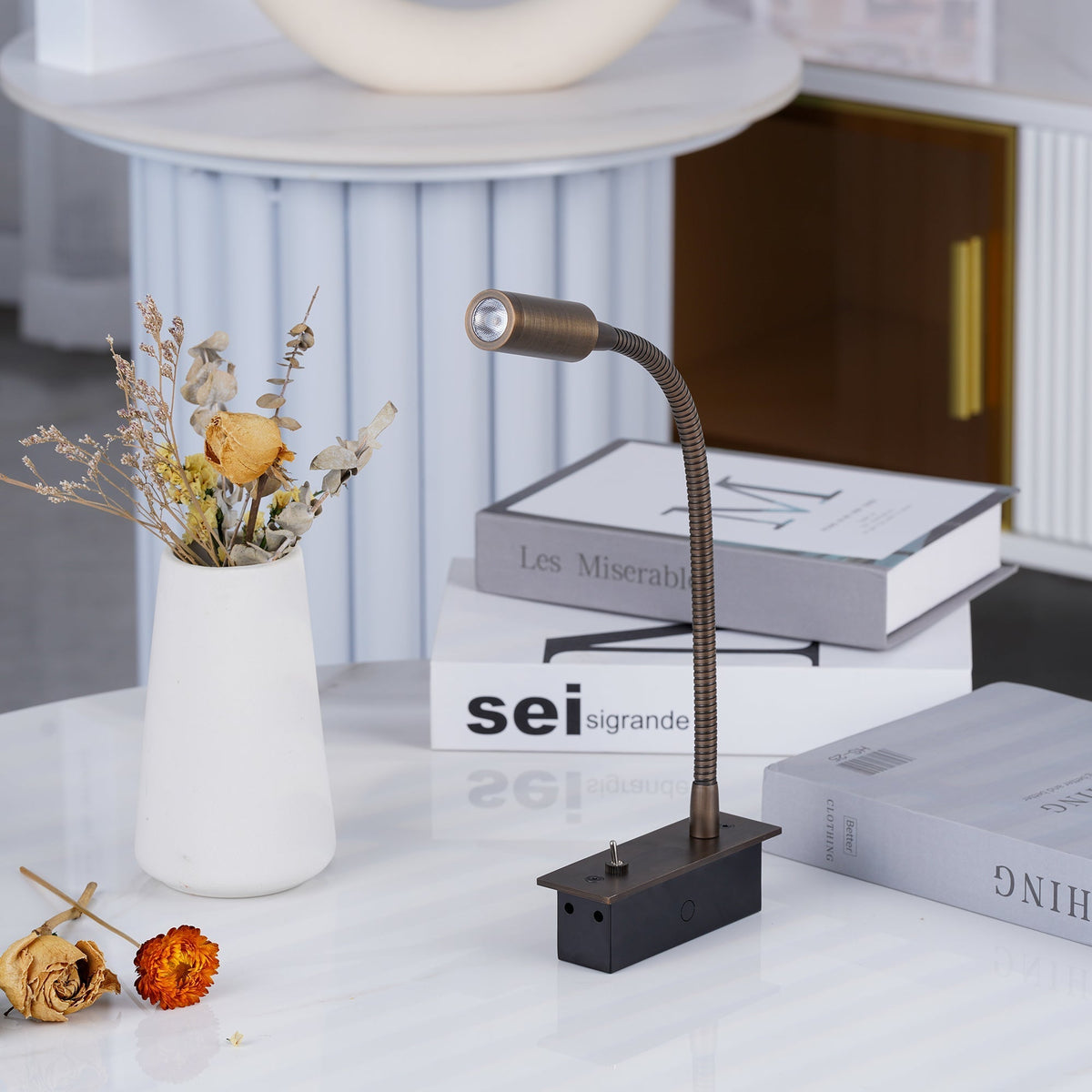 Flexible Gooseneck LED Reading Sconce 14 in Aluminum Indoor Wall Light for Bedroom Hallway Study Modern Task Lighting Push Button Switch | Thomler