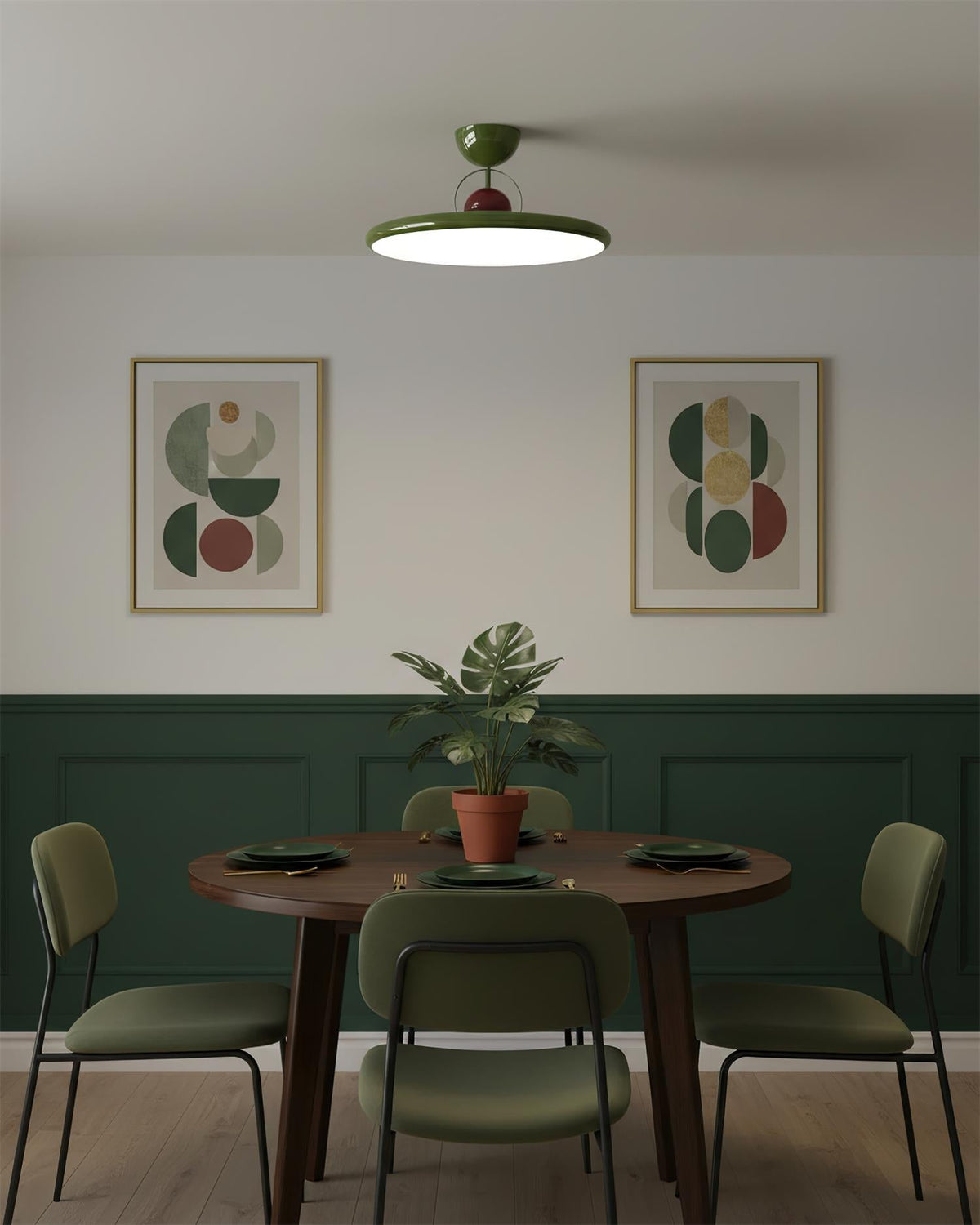 Flush Mount LED Overhead Light for Kitchen, Dining Room & Hallway – Metal Fixture in Chrome, Green or Beige Finish – 16-20 in Dimmable Ambie | Thomler