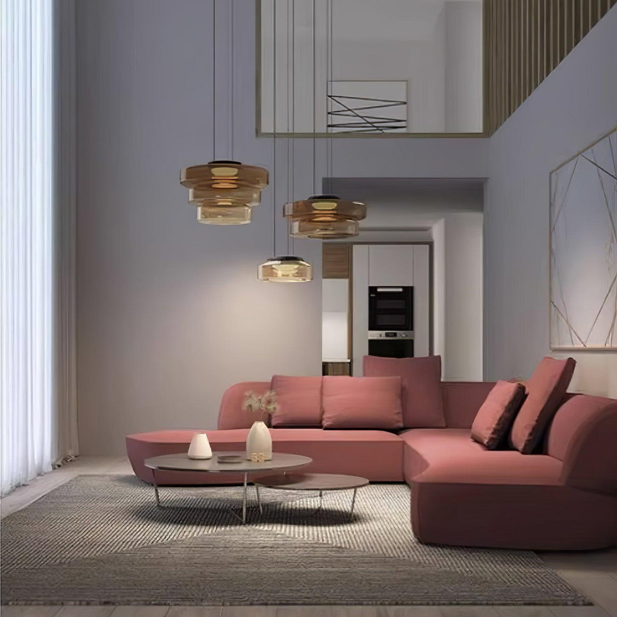Gelaagde glazen hanglamp LED plafondverlichting met meerdere niveaus voor kookeiland eetkamer moderne getrapte kroonluchter in hoogte verstelbaar | Thomler