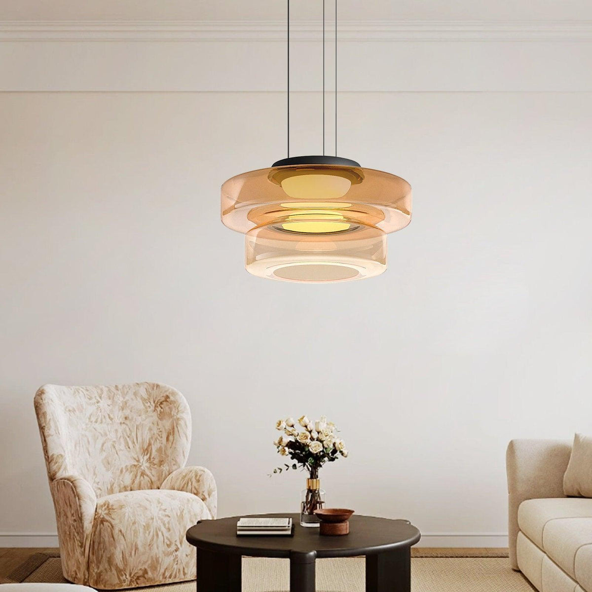 Gelaagde glazen hanglamp LED plafondverlichting met meerdere niveaus voor kookeiland eetkamer moderne getrapte kroonluchter in hoogte verstelbaar | Thomler