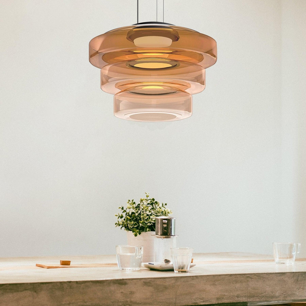 Gelaagde glazen hanglamp LED plafondverlichting met meerdere niveaus voor kookeiland eetkamer moderne getrapte kroonluchter in hoogte verstelbaar | Thomler