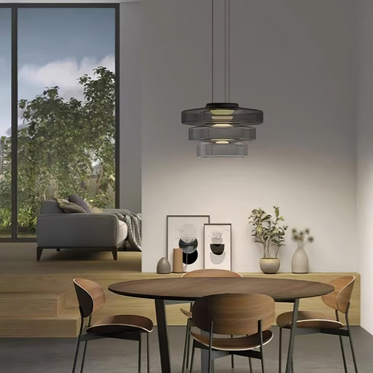 Gelaagde glazen hanglamp LED plafondverlichting met meerdere niveaus voor kookeiland eetkamer moderne getrapte kroonluchter in hoogte verstelbaar | Thomler