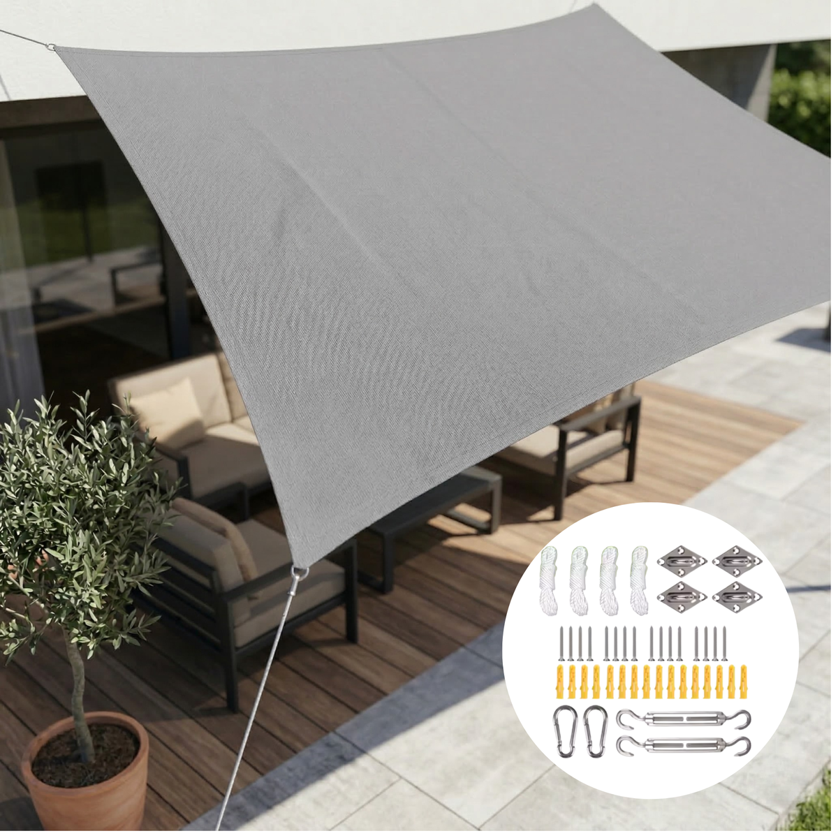 Toldo rectangular 10×16.5 pies, resistente al agua, parasol para terraza, patio, piscina, balcón, pérgola, cenador, porche, toldo, refugio con 98% de protección UV con cuerda T | Thomler