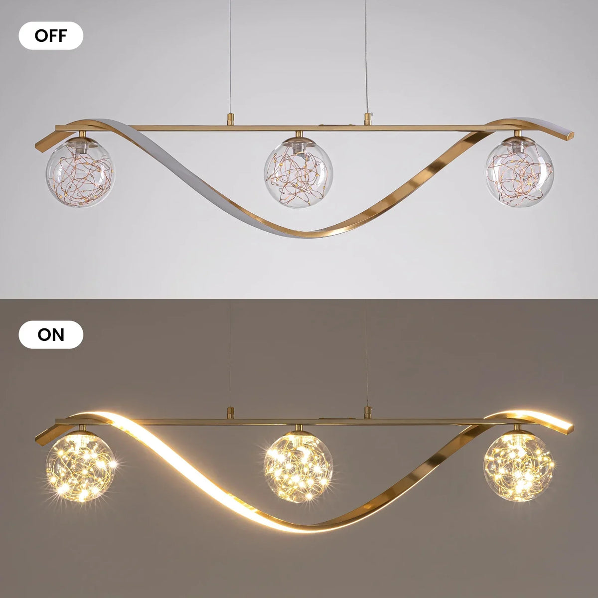Linear LED Ceiling Fixture with Glass Globes for Dining Table & Island – 39 inch Gold or Chrome Hanging Lamp with Adjustable Height – Modern | Thomler