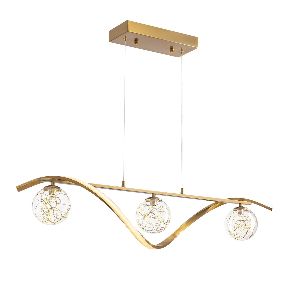 Linear LED Ceiling Fixture with Glass Globes for Dining Table & Island – 39 inch Gold or Chrome Hanging Lamp with Adjustable Height – Modern | Thomler
