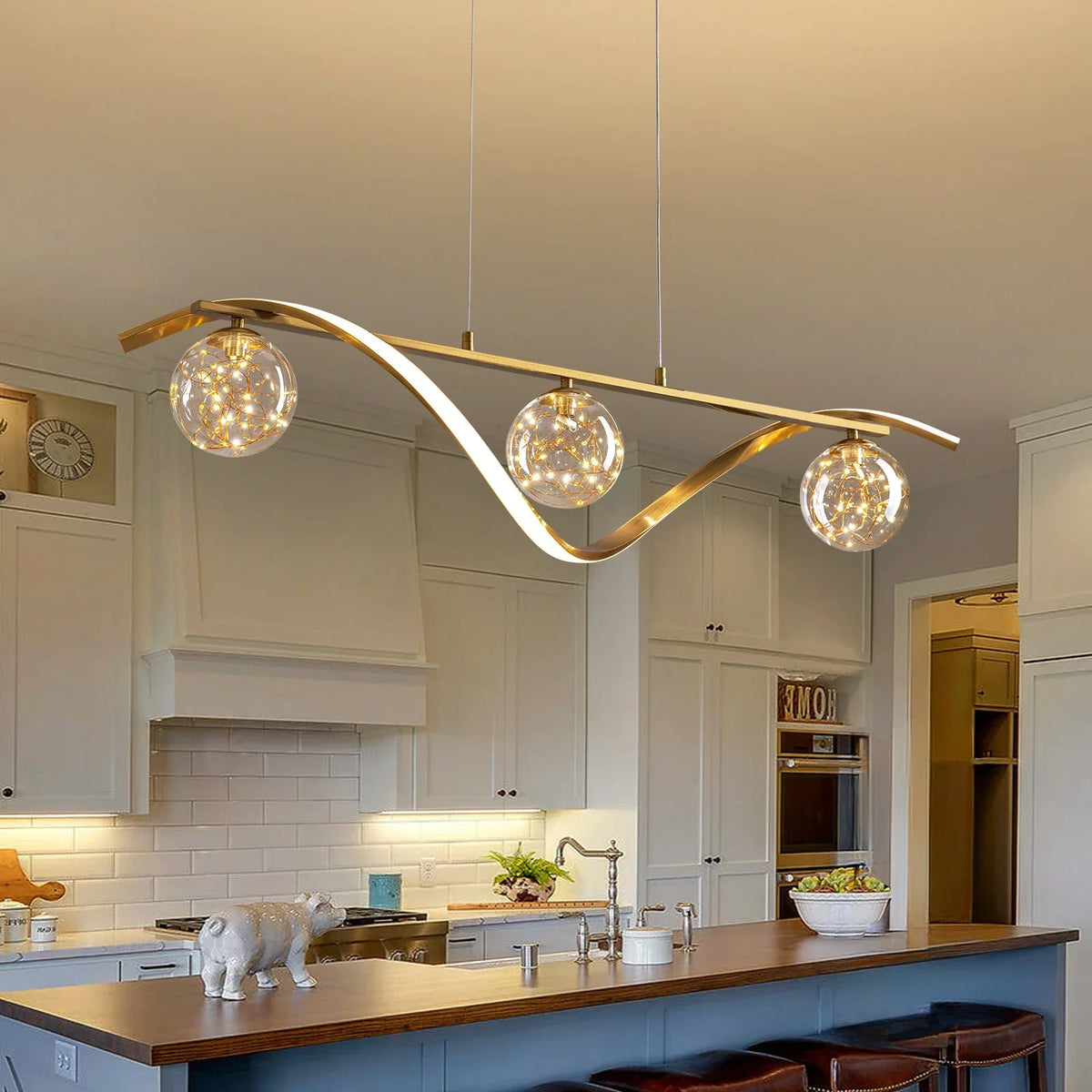 LED-kroonluchter voor kookeiland & eetkamer 99 cm in goud glazen bol plafondlamp hanglamp moderne lineaire hangverlichting voor Di | Thomler