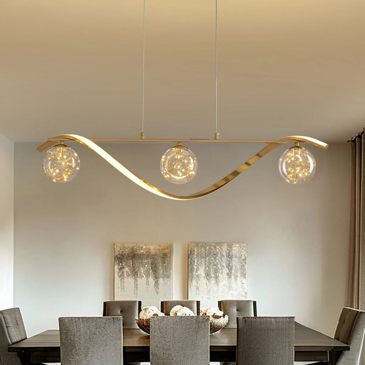 LED-kroonluchter voor kookeiland & eetkamer 99 cm in goud glazen bol plafondlamp hanglamp moderne lineaire hangverlichting voor Di | Thomler