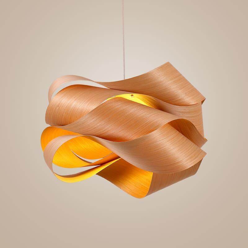 Hanging Ceiling Light Wood Grain Shade for Kitchen Island Dining Room Bedroom Adjustable Cord Modern Farmhouse Fixture Warm Glow E26 Base Ha | Thomler