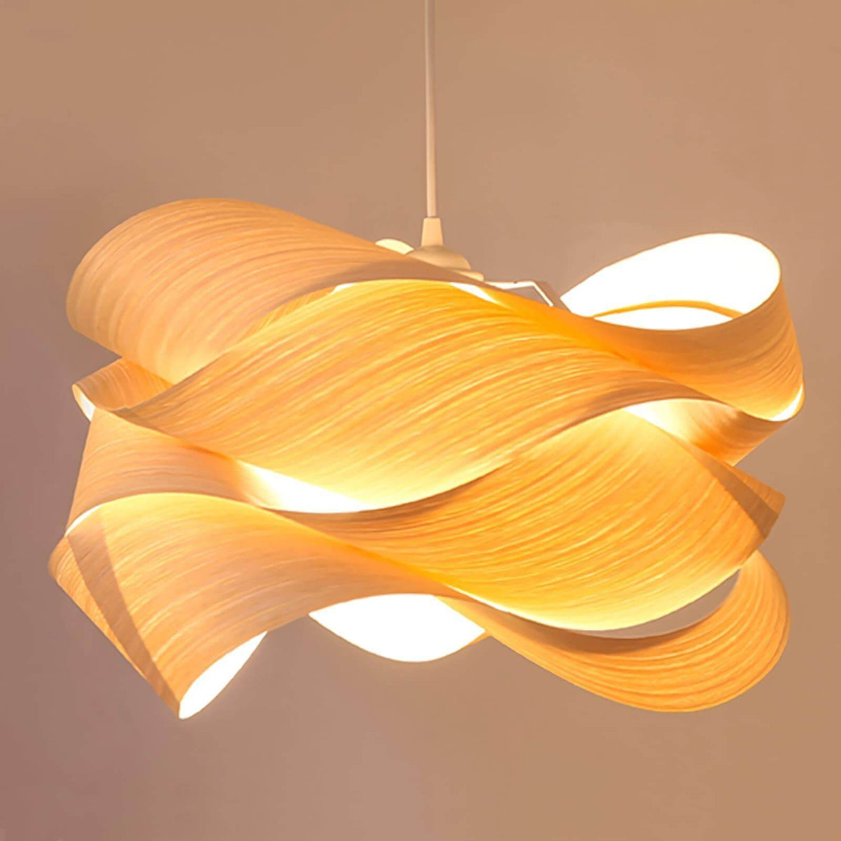 Hanging Ceiling Light Wood Grain Shade for Kitchen Island Dining Room Bedroom Adjustable Cord Modern Farmhouse Fixture Warm Glow E26 Base Ha | Thomler