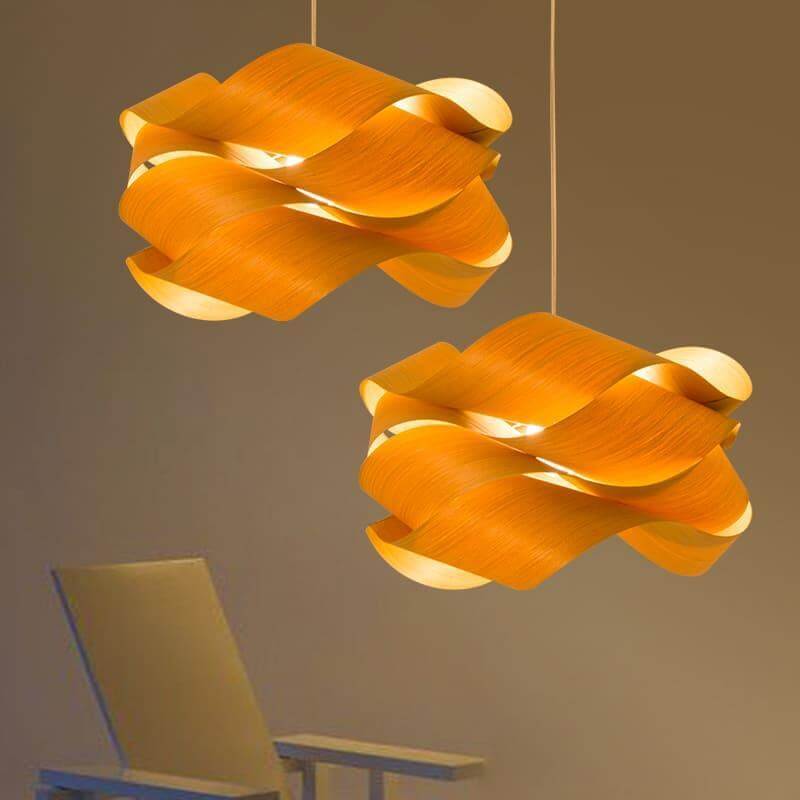 Hanging Ceiling Light Wood Grain Shade for Kitchen Island Dining Room Bedroom Adjustable Cord Modern Farmhouse Fixture Warm Glow E26 Base Ha | Thomler