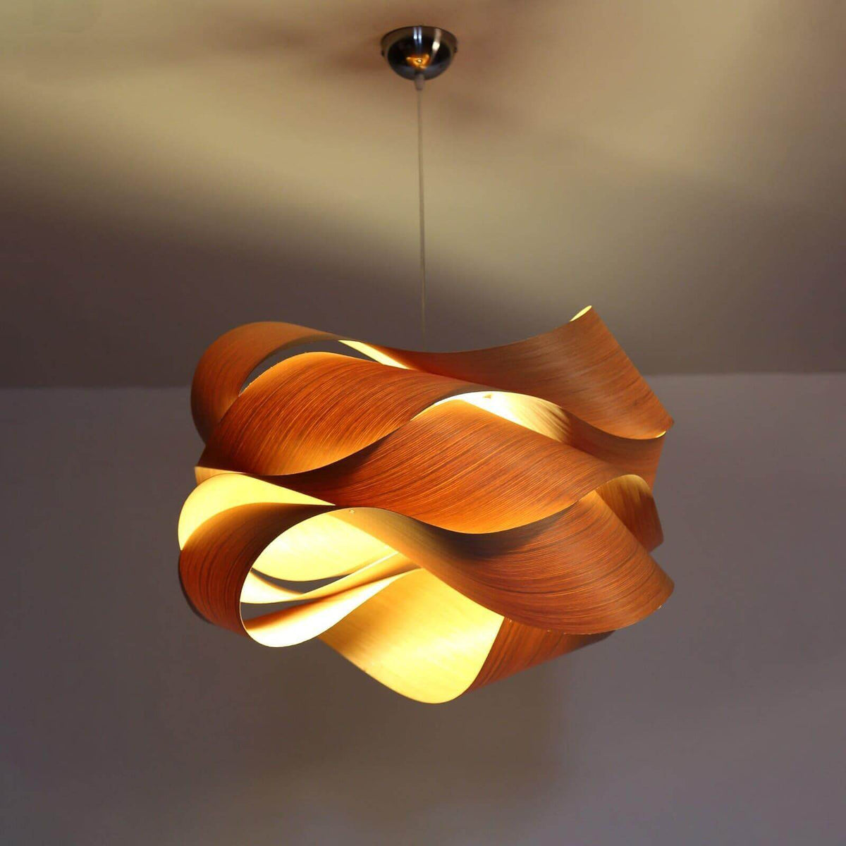 Hanging Ceiling Light Wood Grain Shade for Kitchen Island Dining Room Bedroom Adjustable Cord Modern Farmhouse Fixture Warm Glow E26 Base Ha | Thomler