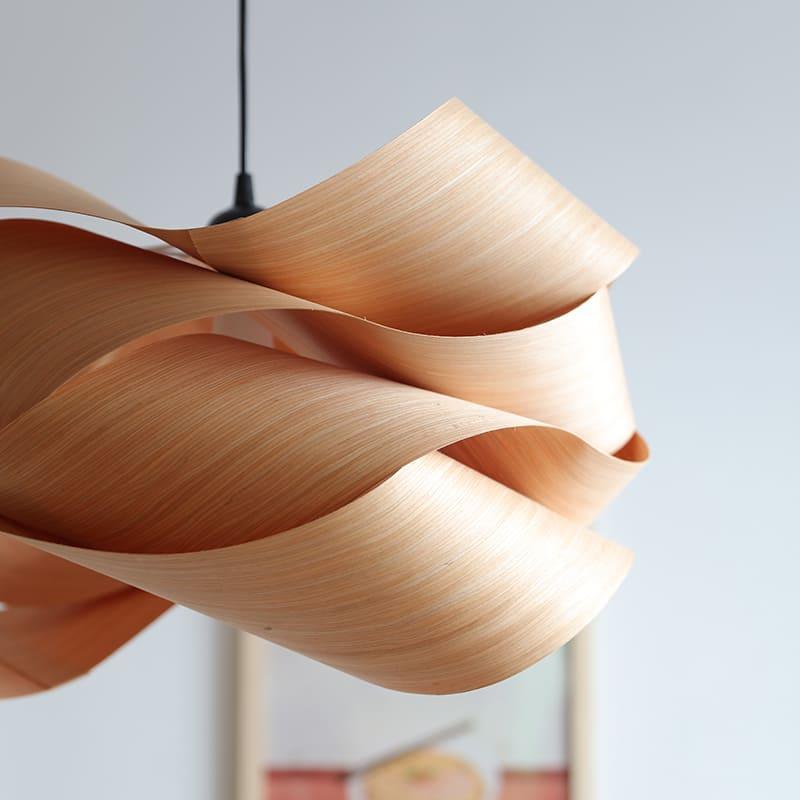 Hanging Ceiling Light Wood Grain Shade for Kitchen Island Dining Room Bedroom Adjustable Cord Modern Farmhouse Fixture Warm Glow E26 Base Ha | Thomler