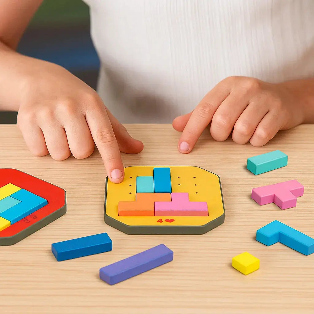 Shape-Matching Brain Teaser Set with 108 Pieces and 20 Pattern Cards for Kids Age 4+ and Adults | Thomler