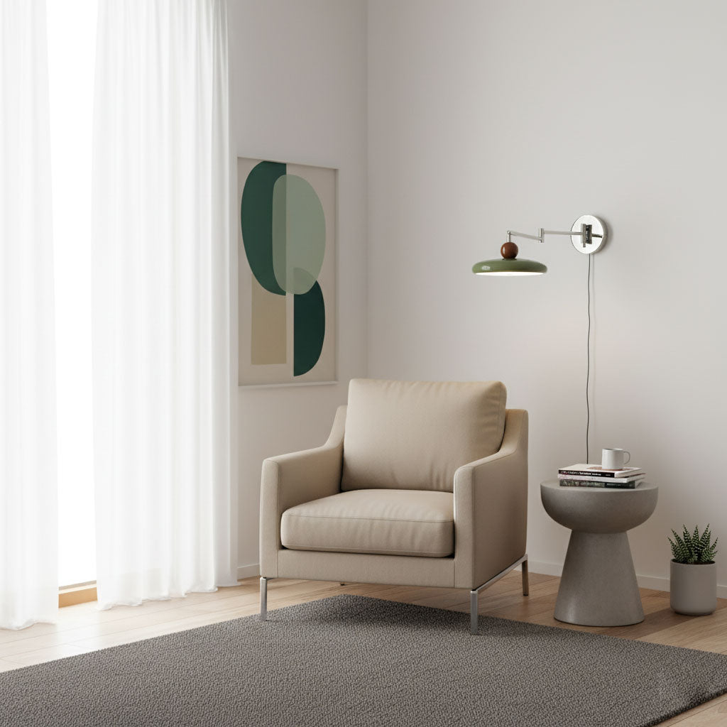Aplique compacto enchufable con temperatura LED ajustable y detalles cromados para dormitorio, sala de estar, pasillo y rincón de lectura | Iluminación interior moderna | Thomler