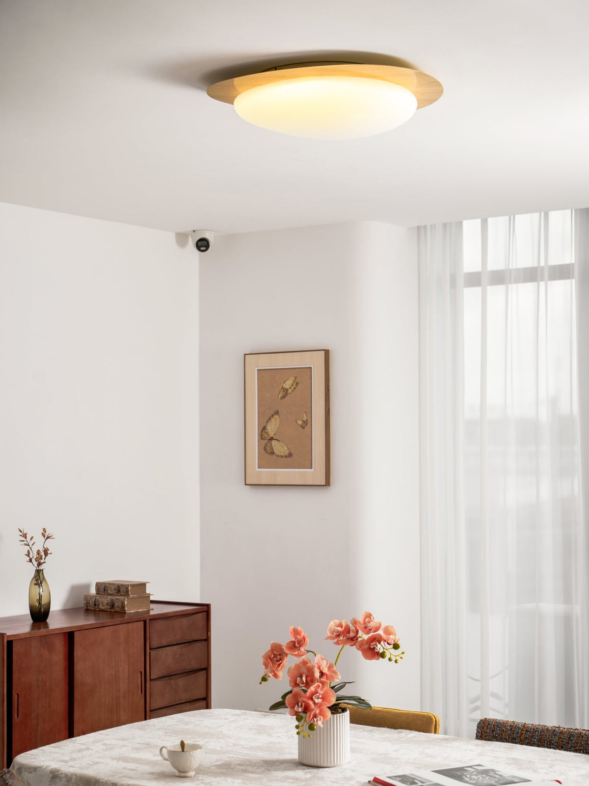 Flush Mount LED Ceiling Light Round 12 in Walnut Finish 12W Indoor for Bedroom Living Room Dining Room Kitchen Hallway Foyer Dimmable Low Pr