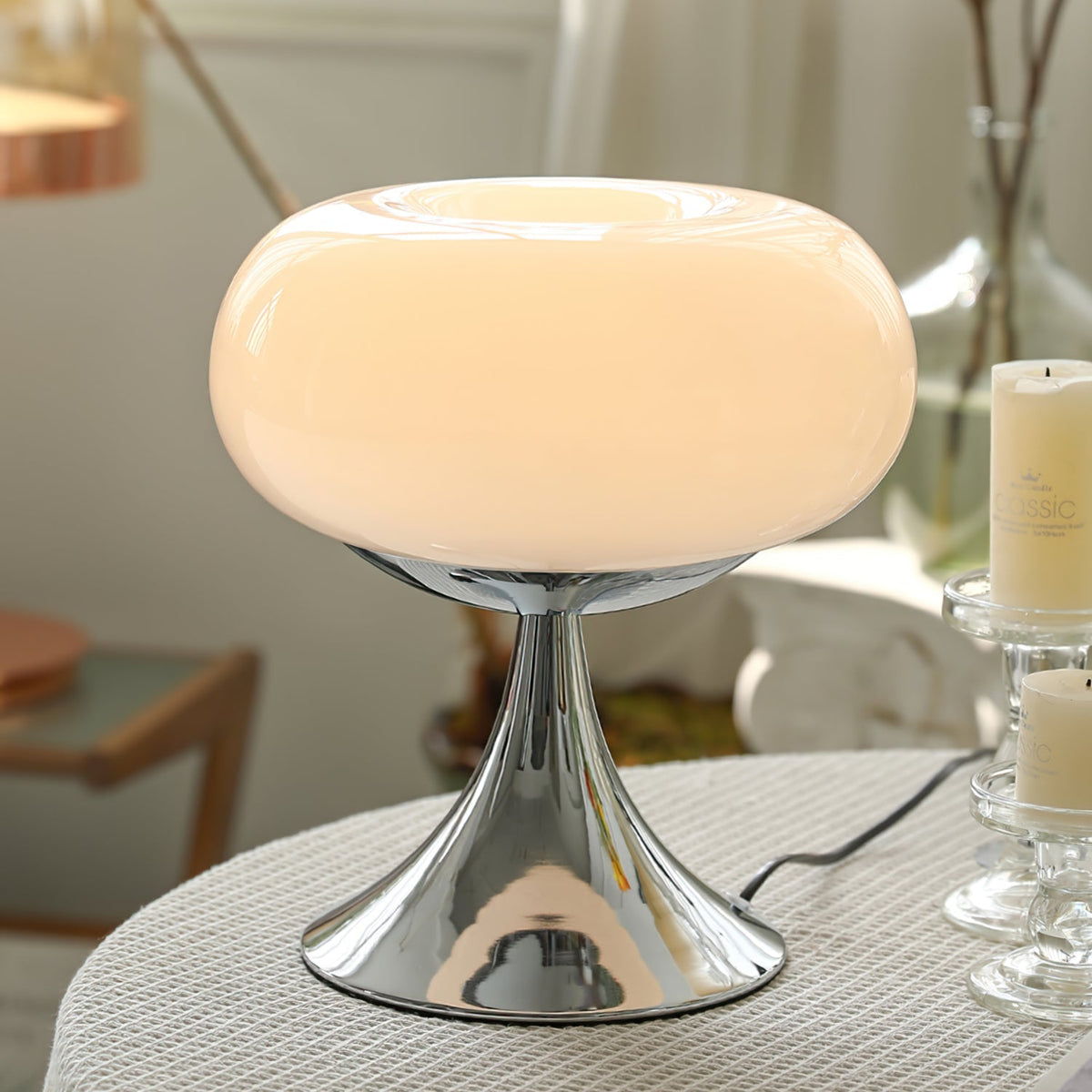 LED Desk Lamp 11 Inch Metal Glass Construction Modern Accent Light for Bedroom Office Nightstand Chrome White Green Cream Indoor | Thomler