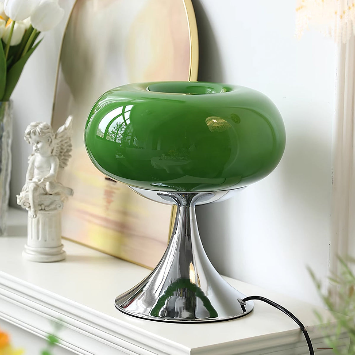 LED Desk Lamp 11 Inch Metal Glass Construction Modern Accent Light for Bedroom Office Nightstand Chrome White Green Cream Indoor | Thomler