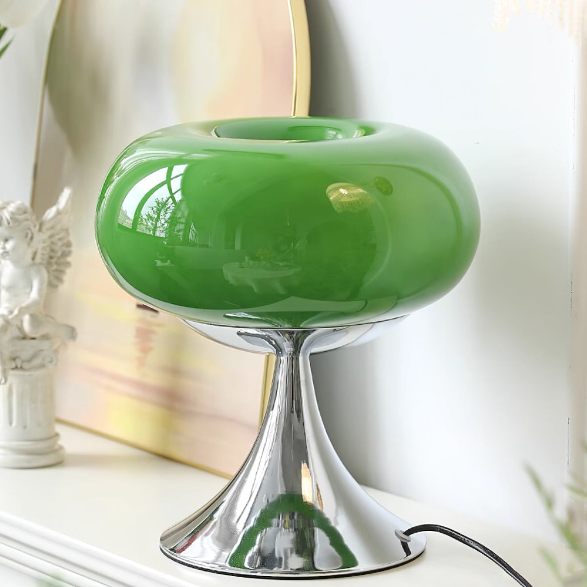 LED Desk Lamp 11 Inch Metal Glass Construction Modern Accent Light for Bedroom Office Nightstand Chrome White Green Cream Indoor | Thomler