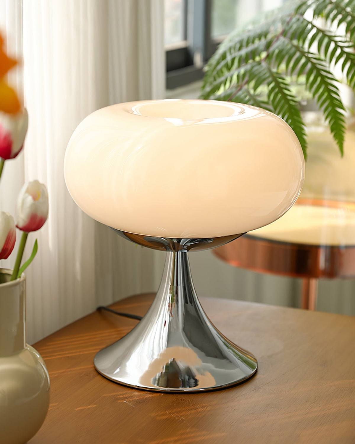 LED Desk Lamp 11 Inch Metal Glass Construction Modern Accent Light for Bedroom Office Nightstand Chrome White Green Cream Indoor | Thomler