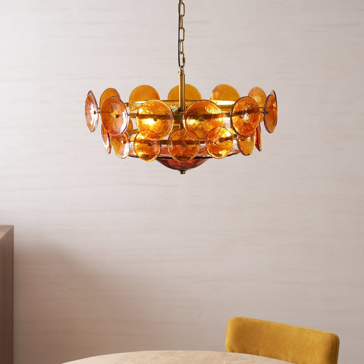 Gelaagde glazen schijfhangerlamp voor de eetkamer – Amberkleurige ronde plafondlamp – Verstelbare hanglamp voor kookeiland woonkamer | Thomler