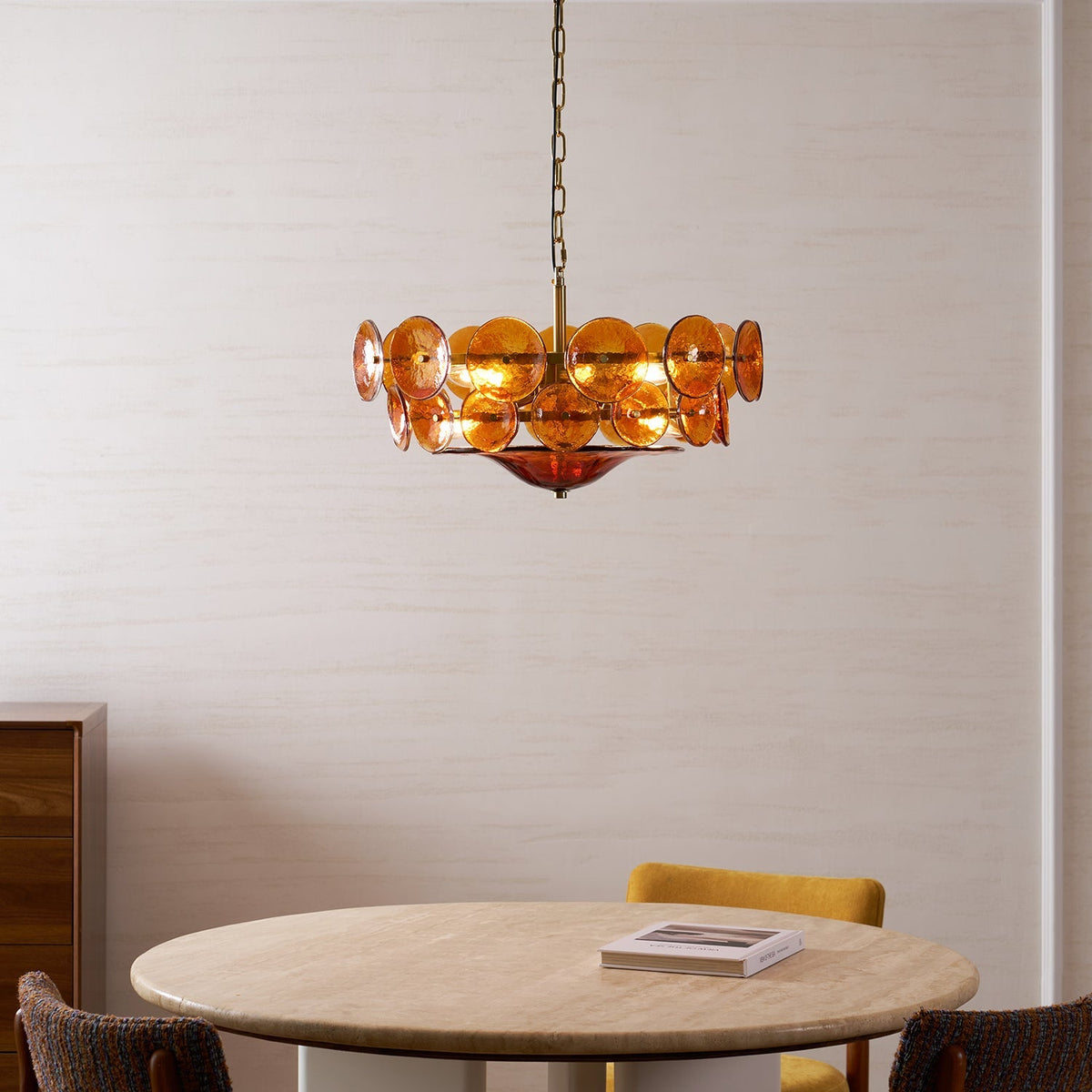 Gelaagde glazen schijfhangerlamp voor de eetkamer – Amberkleurige ronde plafondlamp – Verstelbare hanglamp voor kookeiland woonkamer | Thomler