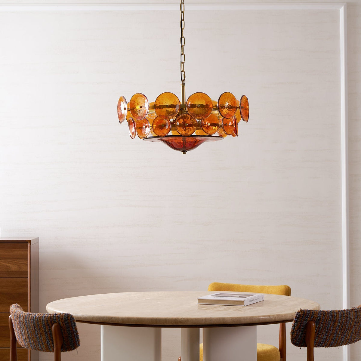Gelaagde glazen schijfhangerlamp voor de eetkamer – Amberkleurige ronde plafondlamp – Verstelbare hanglamp voor kookeiland woonkamer | Thomler