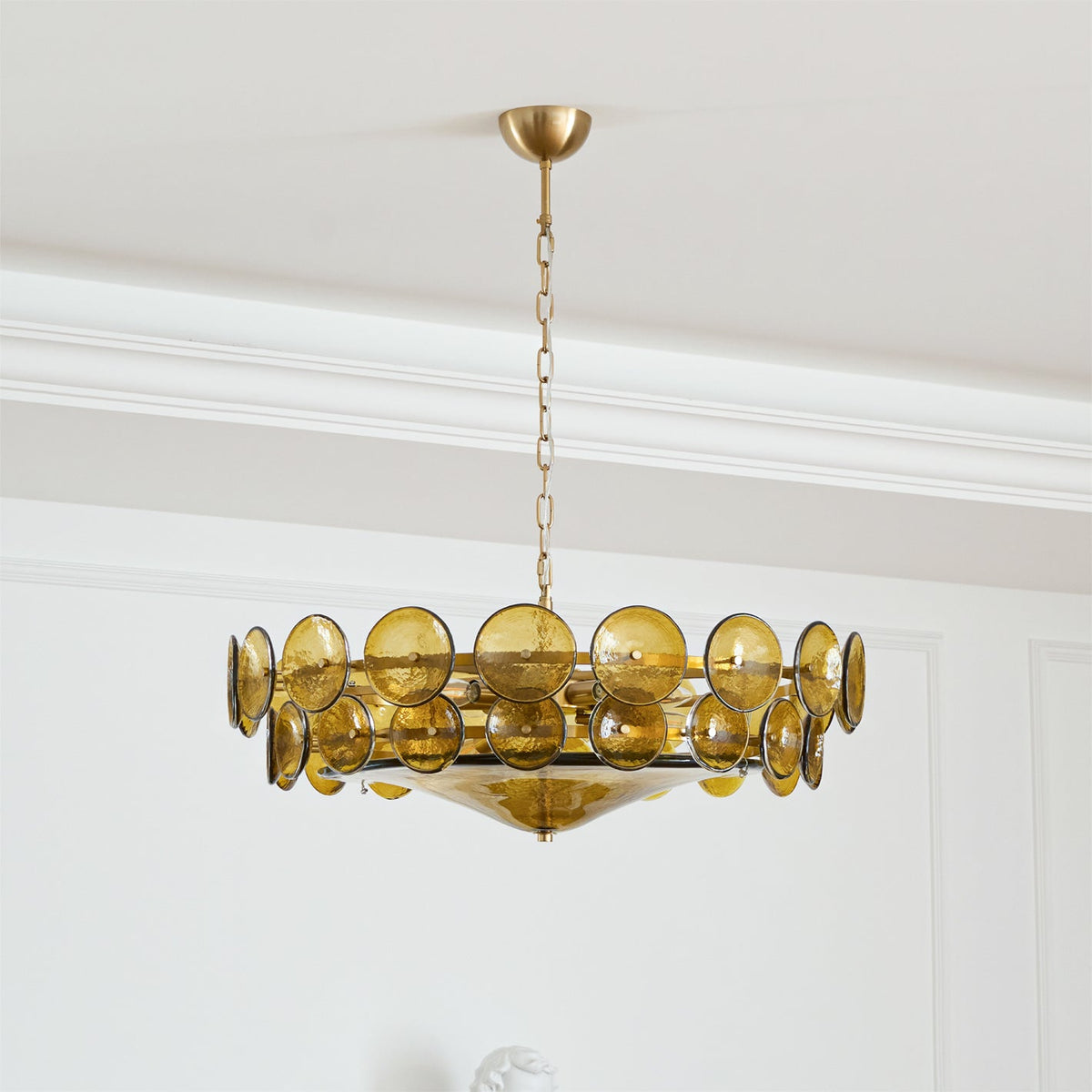Gelaagde glazen schijfhangerlamp voor de eetkamer – Amberkleurige ronde plafondlamp – Verstelbare hanglamp voor kookeiland woonkamer | Thomler