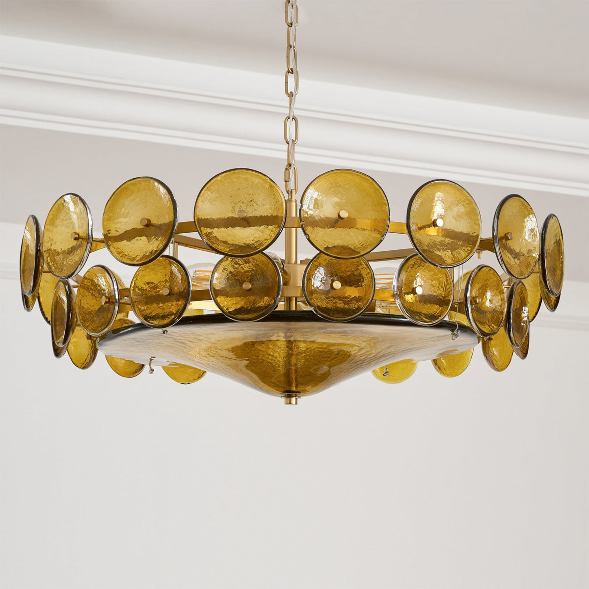 Gelaagde glazen schijfhangerlamp voor de eetkamer – Amberkleurige ronde plafondlamp – Verstelbare hanglamp voor kookeiland woonkamer | Thomler