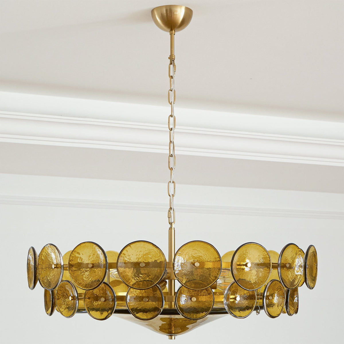Gelaagde glazen schijfhangerlamp voor de eetkamer – Amberkleurige ronde plafondlamp – Verstelbare hanglamp voor kookeiland woonkamer | Thomler