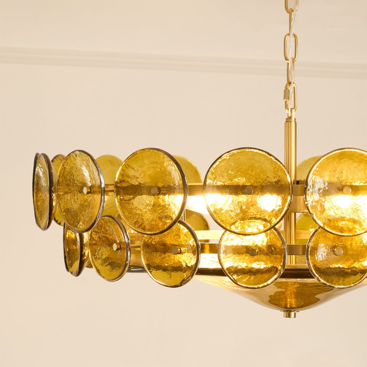 Gelaagde glazen schijfhangerlamp voor de eetkamer – Amberkleurige ronde plafondlamp – Verstelbare hanglamp voor kookeiland woonkamer | Thomler
