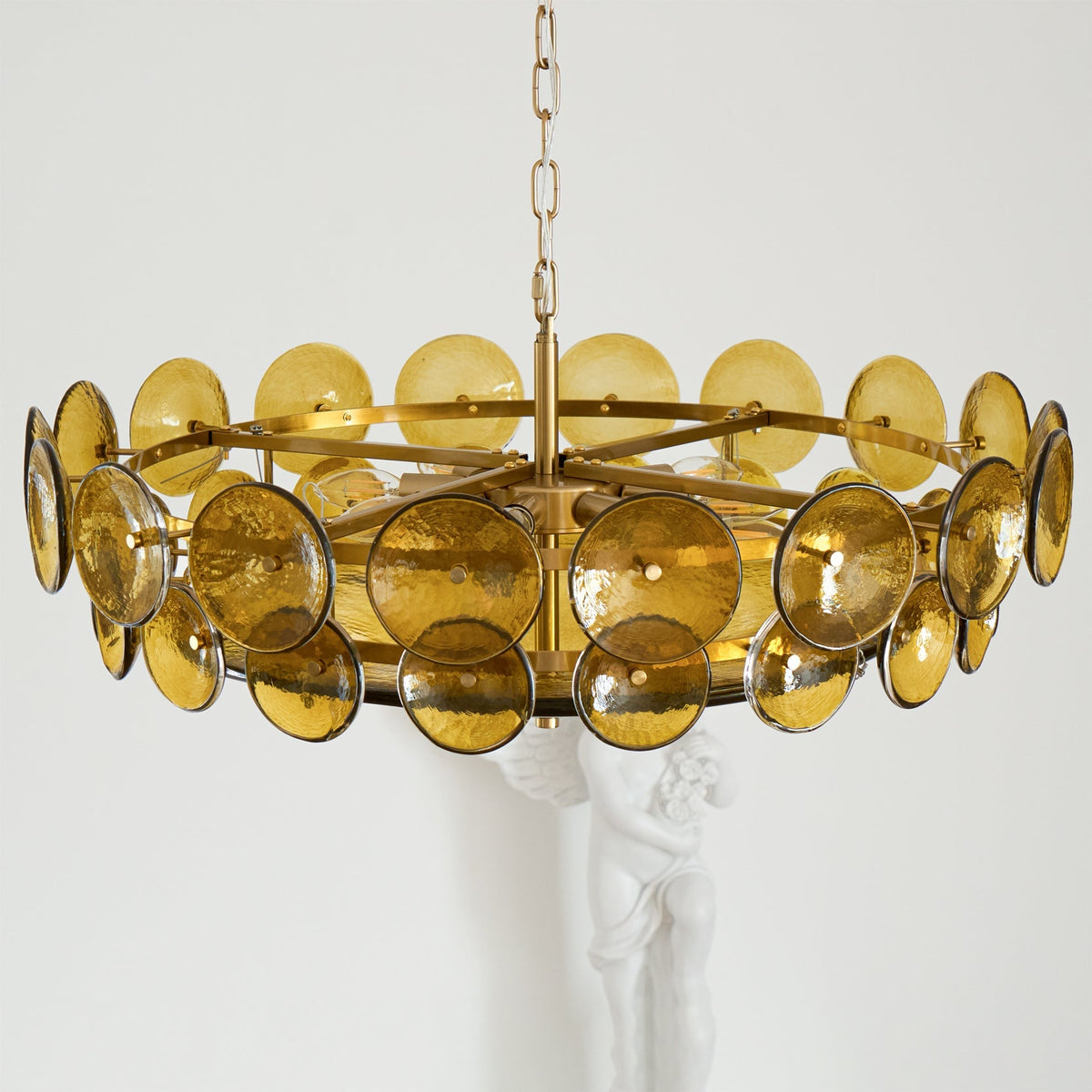 Gelaagde glazen schijfhangerlamp voor de eetkamer – Amberkleurige ronde plafondlamp – Verstelbare hanglamp voor kookeiland woonkamer | Thomler