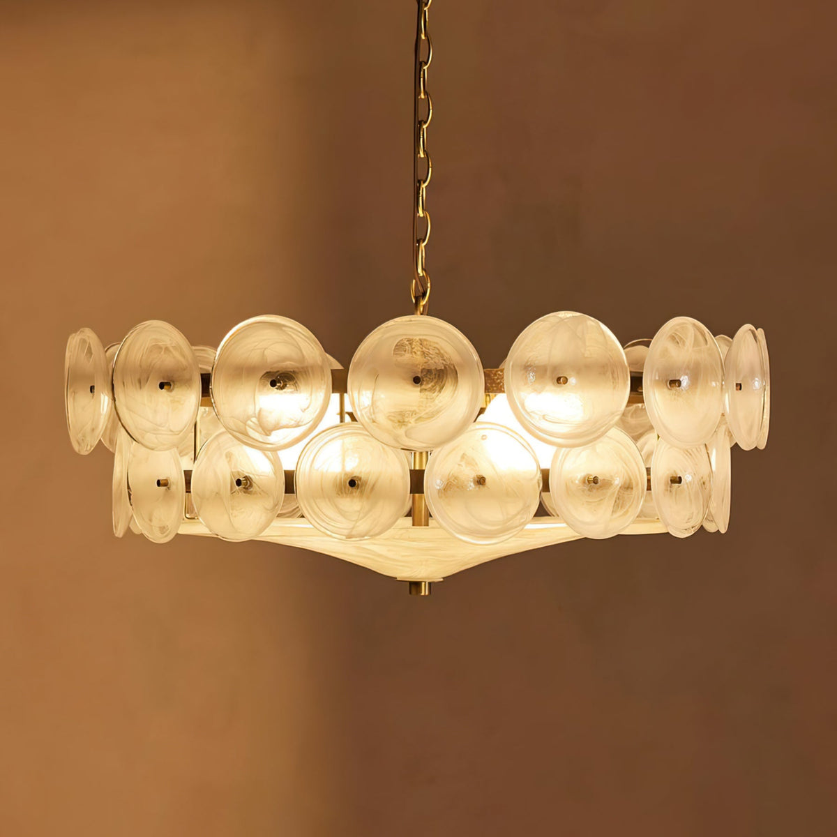 Gelaagde glazen schijfhangerlamp voor de eetkamer – Amberkleurige ronde plafondlamp – Verstelbare hanglamp voor kookeiland woonkamer | Thomler