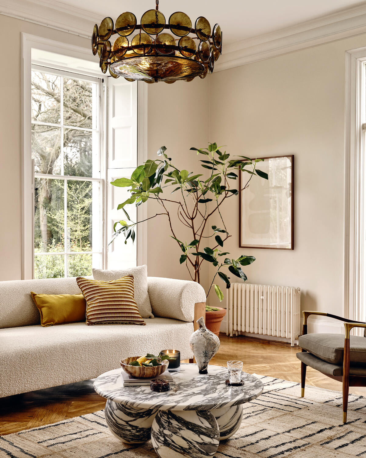 Gelaagde glazen schijfhangerlamp voor de eetkamer – Amberkleurige ronde plafondlamp – Verstelbare hanglamp voor kookeiland woonkamer | Thomler