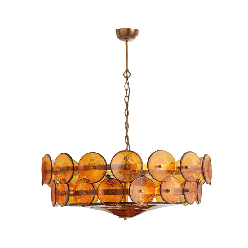 Gelaagde glazen schijfhangerlamp voor de eetkamer – Amberkleurige ronde plafondlamp – Verstelbare hanglamp voor kookeiland woonkamer | Thomler
