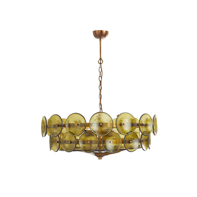 Gelaagde glazen schijfhangerlamp voor de eetkamer – Amberkleurige ronde plafondlamp – Verstelbare hanglamp voor kookeiland woonkamer | Thomler