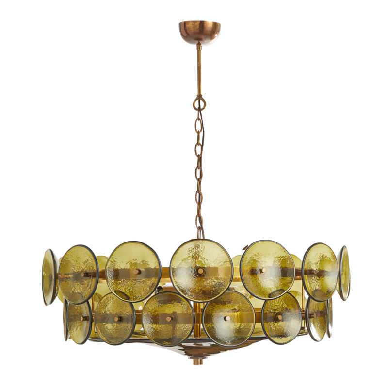 Gelaagde glazen schijfhangerlamp voor de eetkamer – Amberkleurige ronde plafondlamp – Verstelbare hanglamp voor kookeiland woonkamer | Thomler
