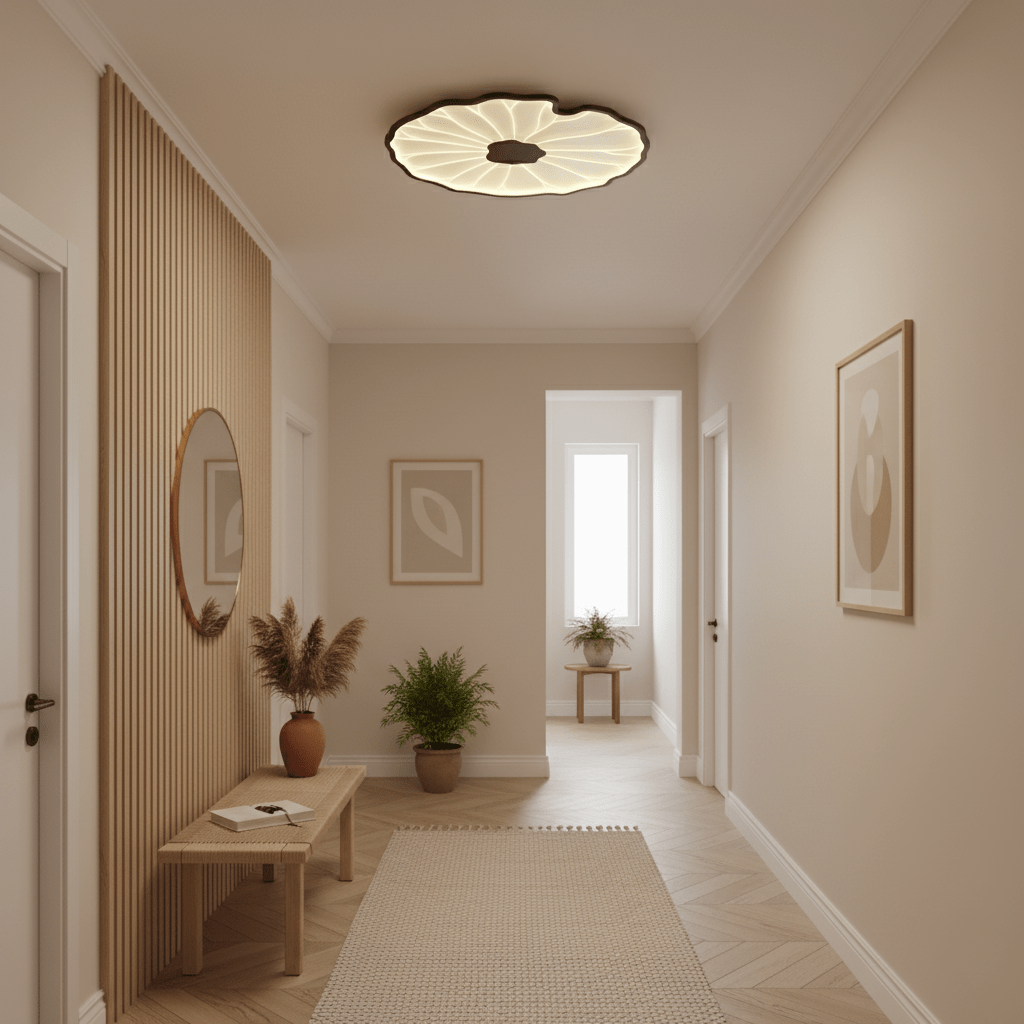 Hout-look led-plafondlamp, opbouwmodel met botanisch gebogen randontwerp voor slaapkamer, woonkamer en keuken