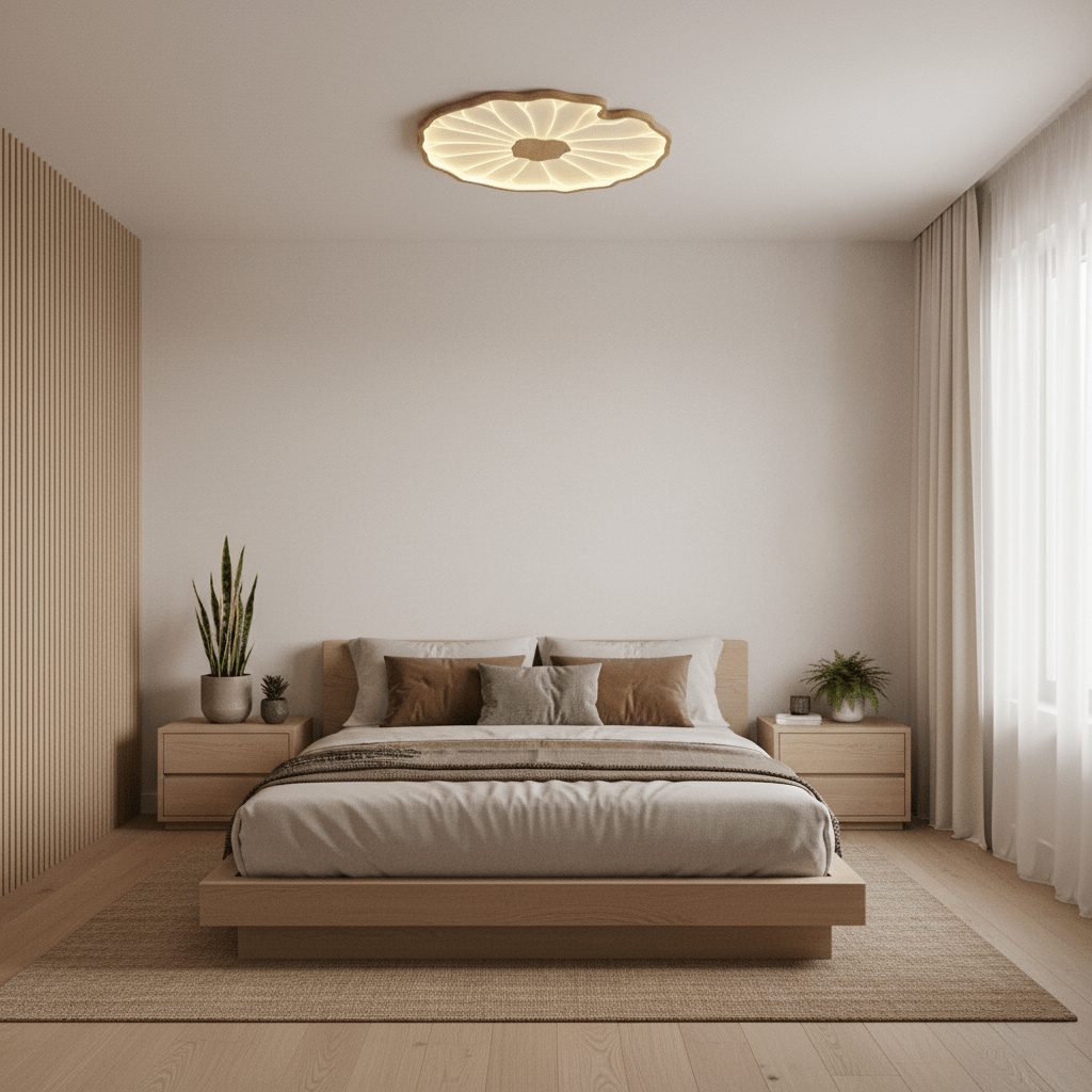 Hout-look led-plafondlamp, opbouwmodel met botanisch gebogen randontwerp voor slaapkamer, woonkamer en keuken