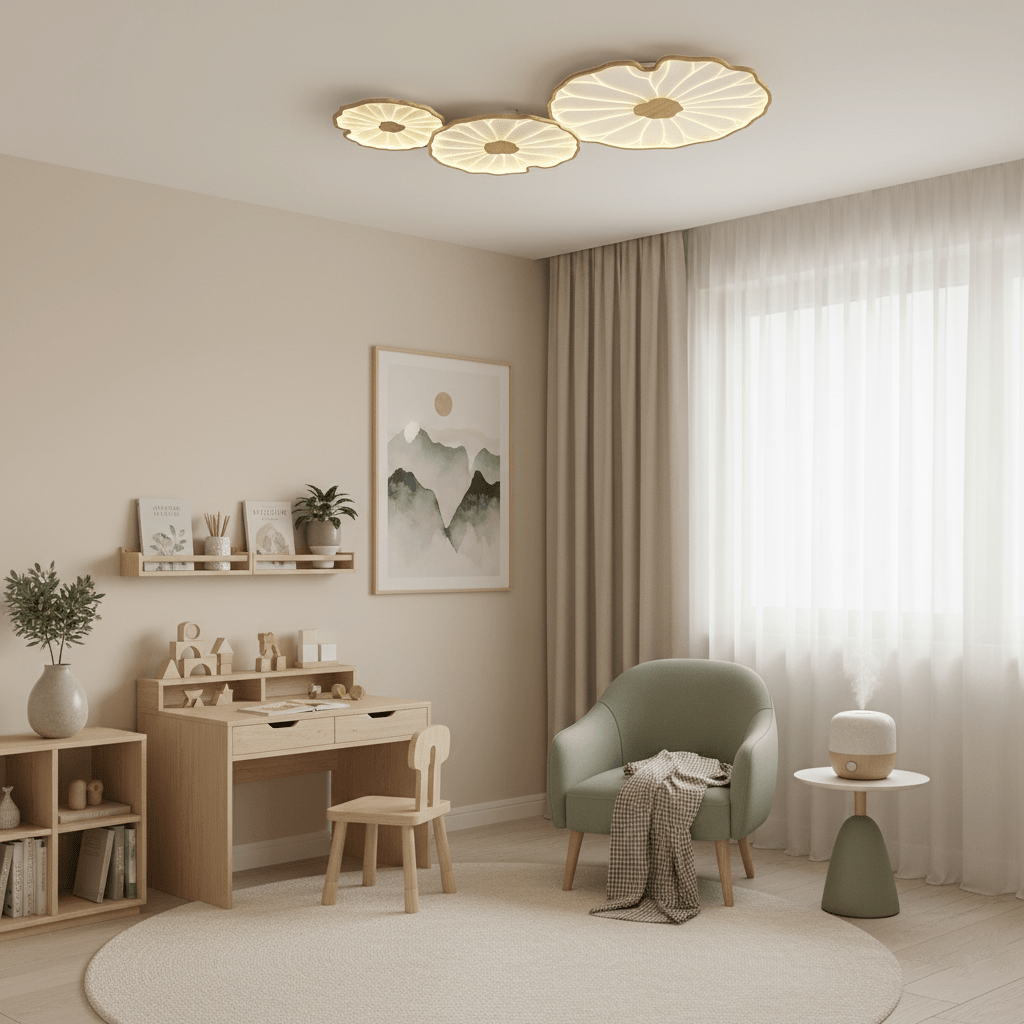 Hout-look led-plafondlamp, opbouwmodel met botanisch gebogen randontwerp voor slaapkamer, woonkamer en keuken
