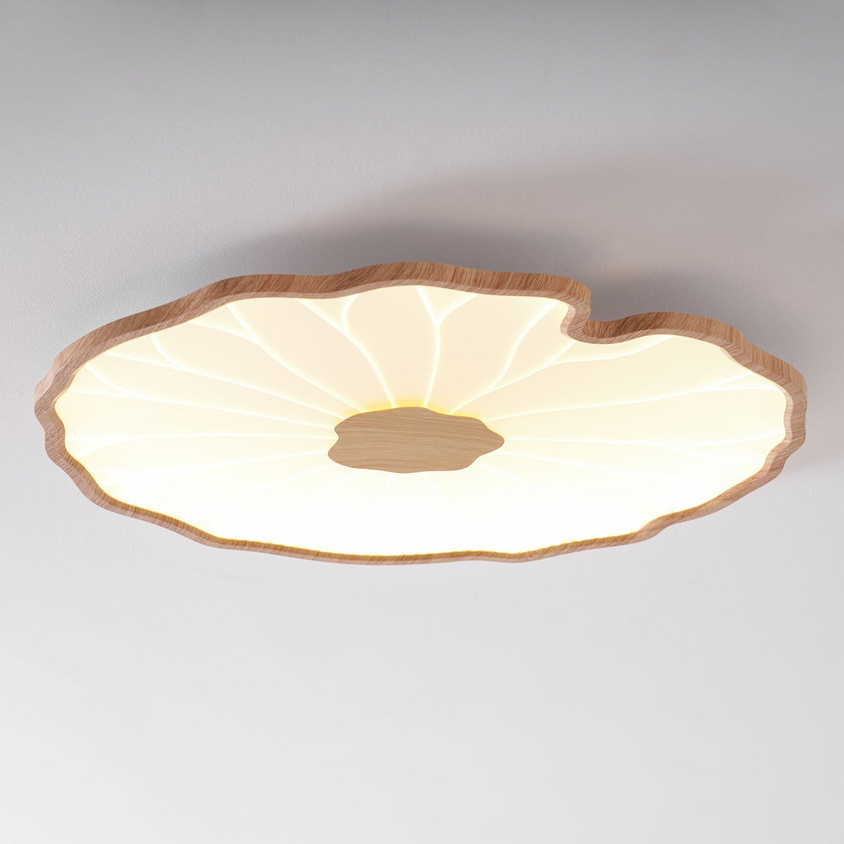 Hout-look led-plafondlamp, opbouwmodel met botanisch gebogen randontwerp voor slaapkamer, woonkamer en keuken