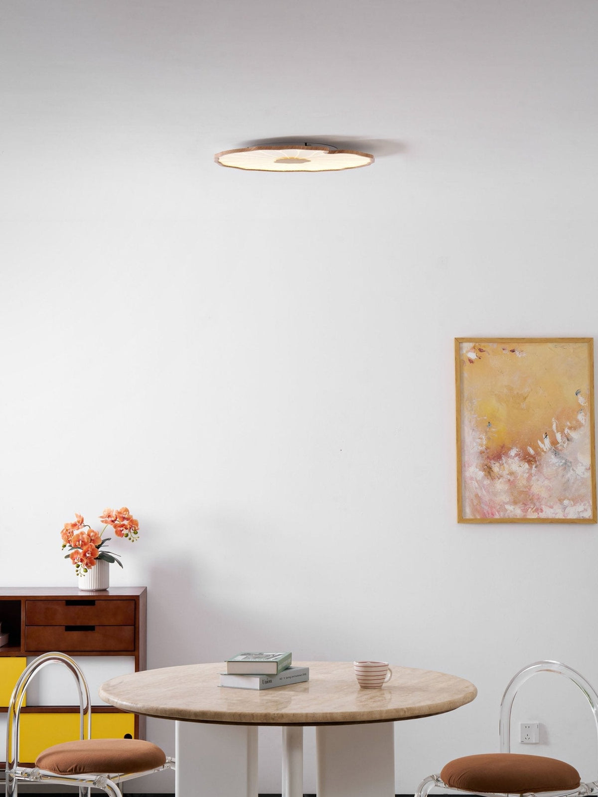 Hout-look led-plafondlamp, opbouwmodel met botanisch gebogen randontwerp voor slaapkamer, woonkamer en keuken