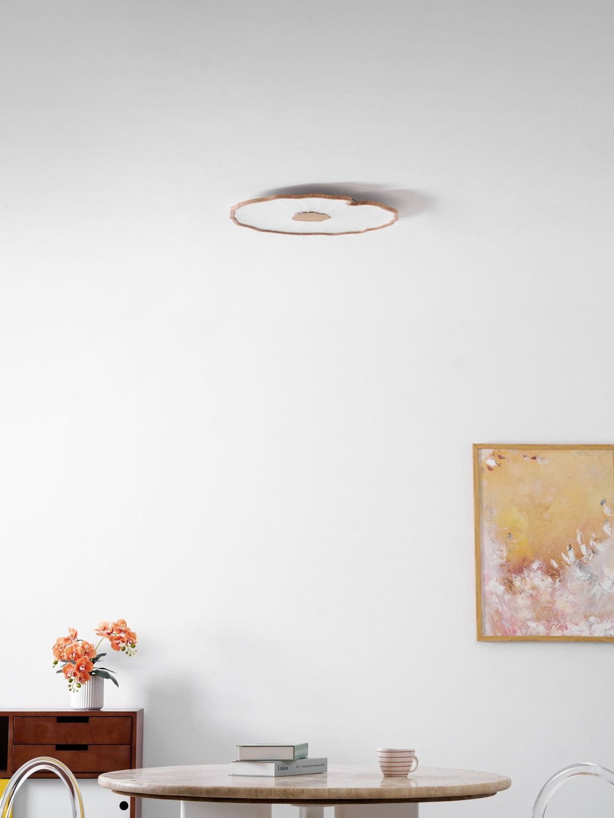 Hout-look led-plafondlamp, opbouwmodel met botanisch gebogen randontwerp voor slaapkamer, woonkamer en keuken