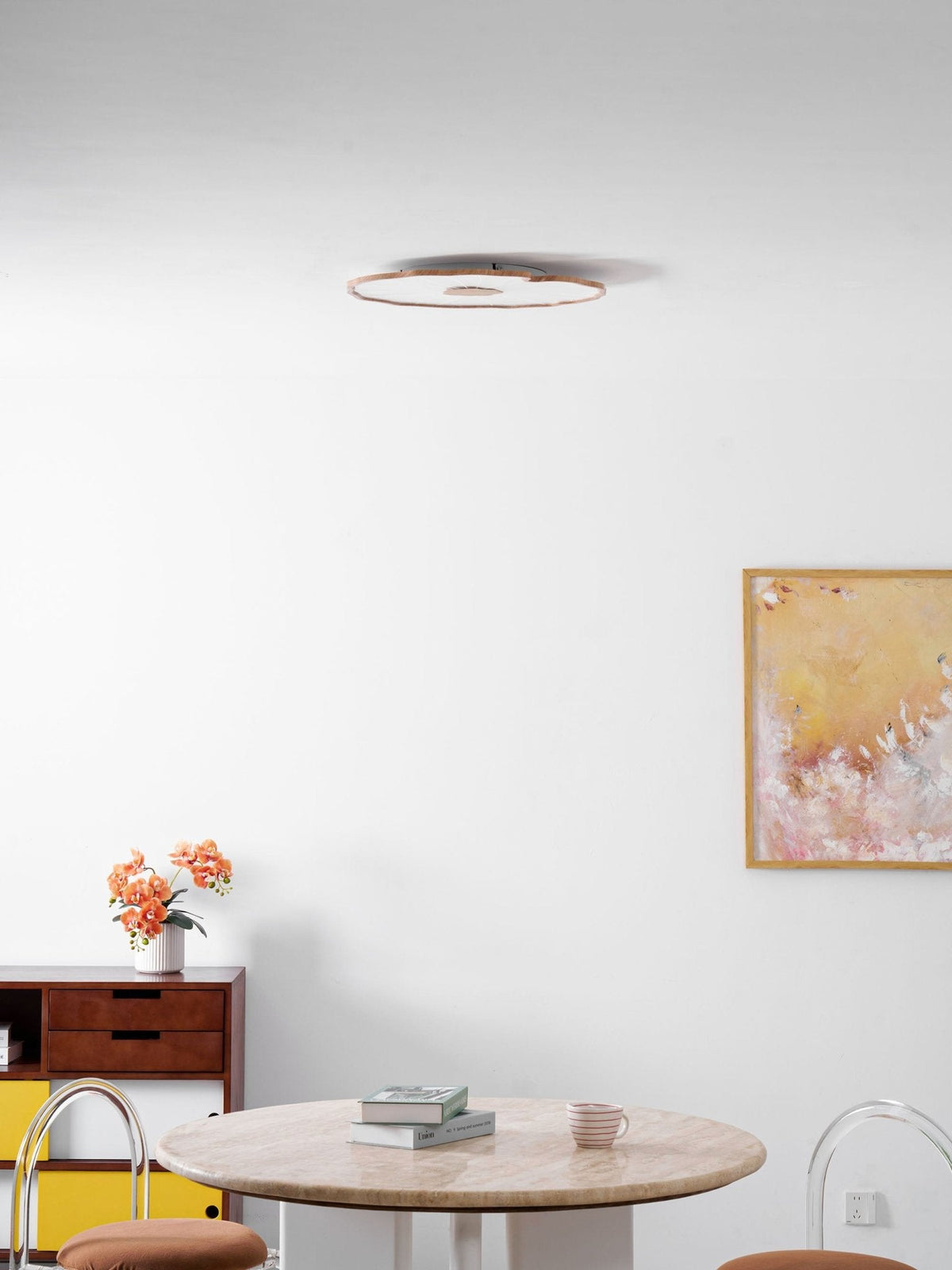 Hout-look led-plafondlamp, opbouwmodel met botanisch gebogen randontwerp voor slaapkamer, woonkamer en keuken