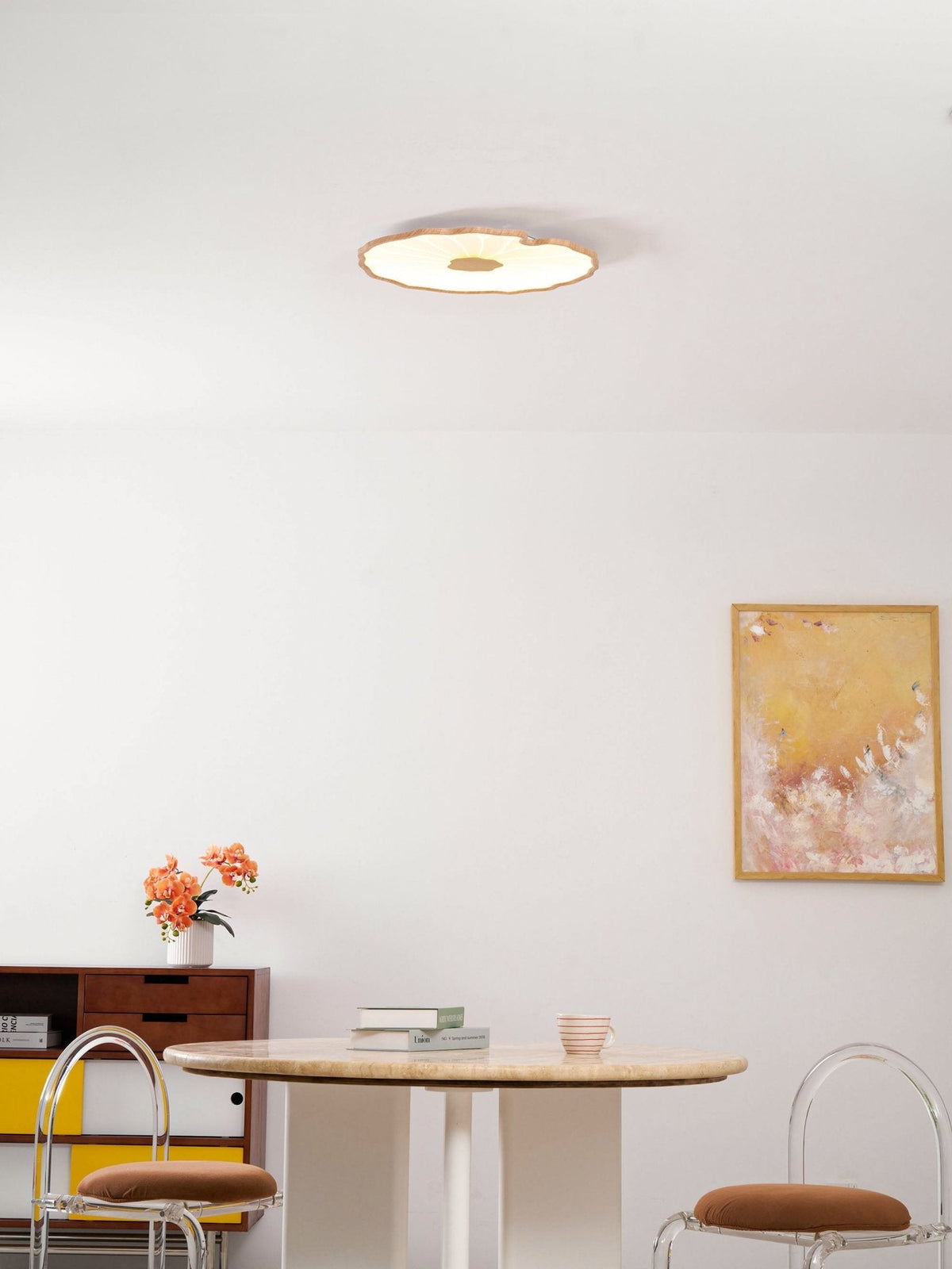 Hout-look led-plafondlamp, opbouwmodel met botanisch gebogen randontwerp voor slaapkamer, woonkamer en keuken