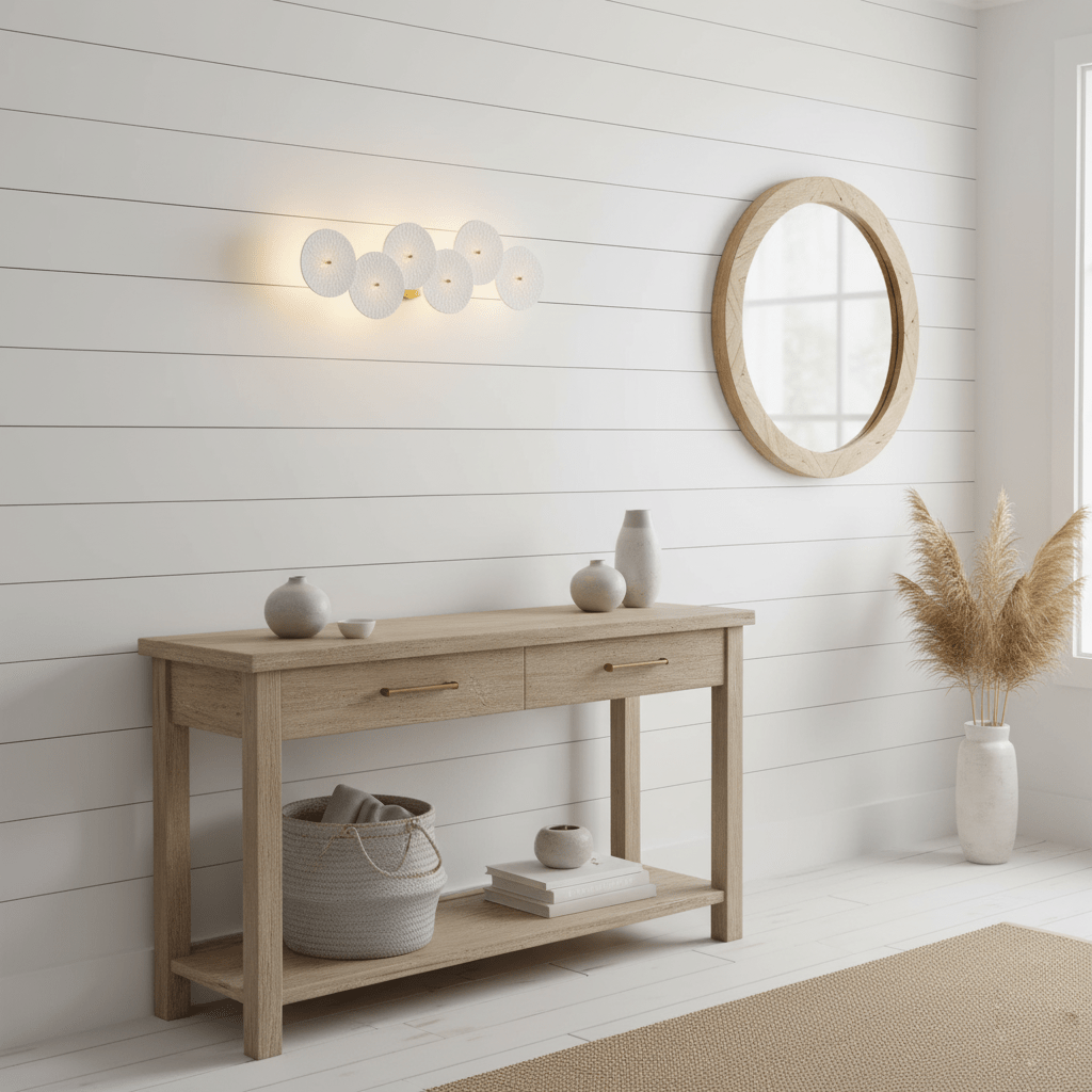Aplique de pétalo esculpido dorado y blanco, lámpara LED Art Déco para pasillo, sala de estar, meditación, dormitorio, acento, 19.7 pulgadas, montaje en pared, iluminación interior | Thomler